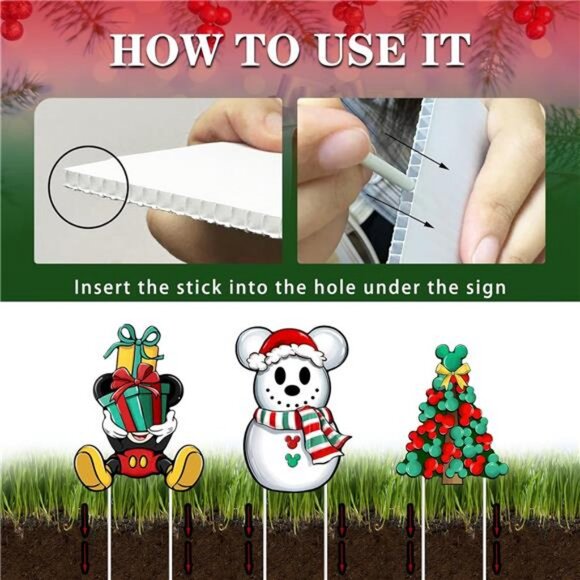 6 Pcs Christmas Cartoon Mouse Yard Sign with Stakes, Xmas Tree Snowman - Picture 4 of 7